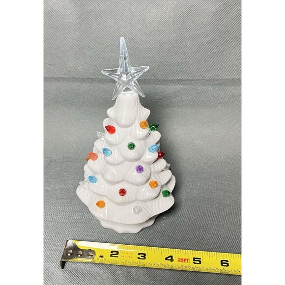 White Ceramic 8" Tabletop Christmas Tree  Multi-Color Lights Battery Operated - Picture 4 of 9